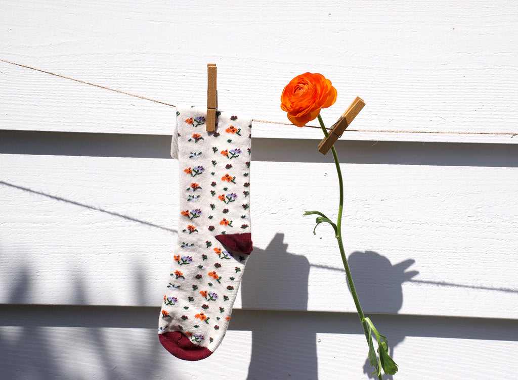 White Floral Socks